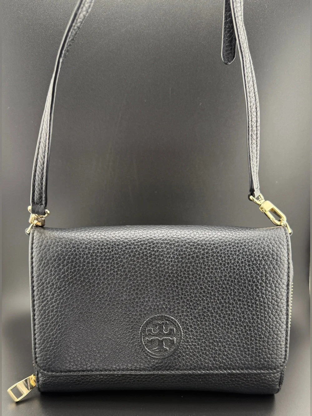 Tory Burch Black Leather Wallet Crossbody Bag